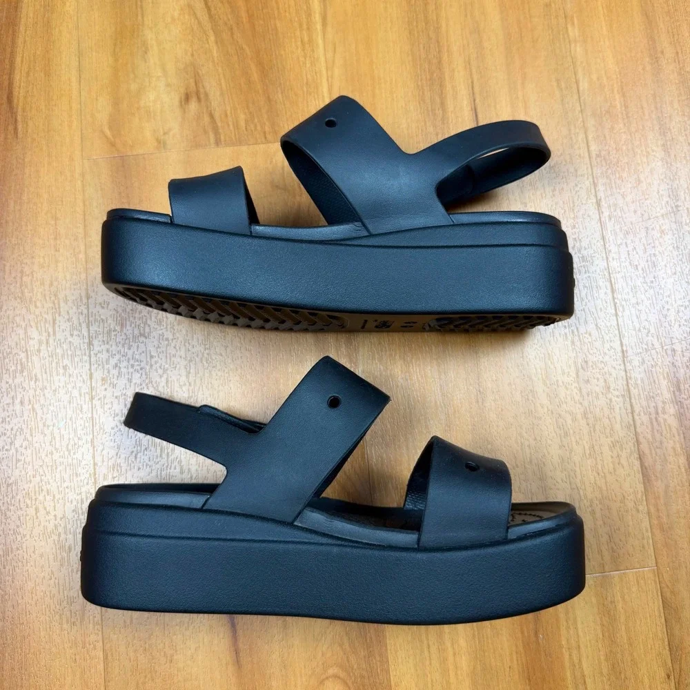 Crocs Brooklyn Low Wedge Sandals Black Platform LiteRide 206453 Womens 6
